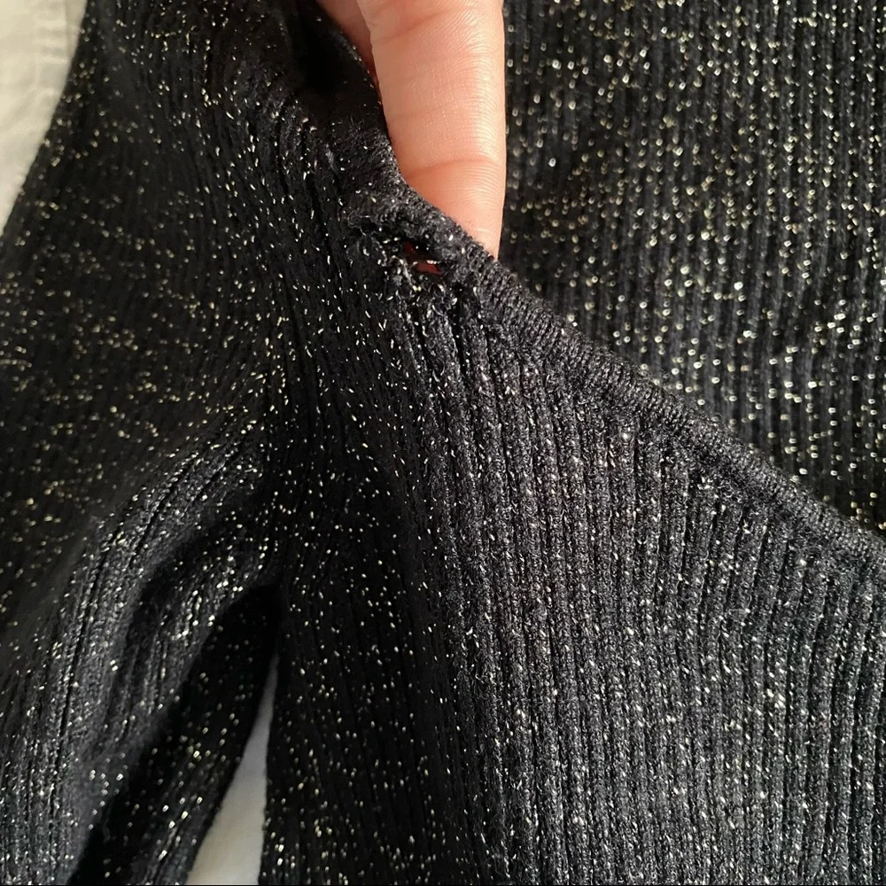 Anthropologie Sparkly Black Sweetheart Neck Knit Sweater Top - Picture 7 of 8